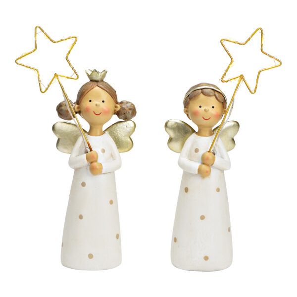 Ángel con estrella LED de poli oro de 2 surtido, (An/Al/Pr) 7x23x5cm