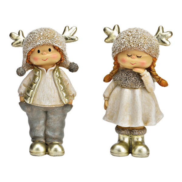 Niño de invierno de poli oro 2 surtido, (An./Al./Pr.) 7x14x4cm