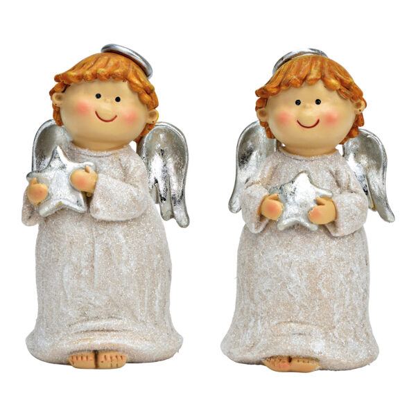 Ángel de poli plata de doble cara, (An./Al./Pr.) 6x12x5cm