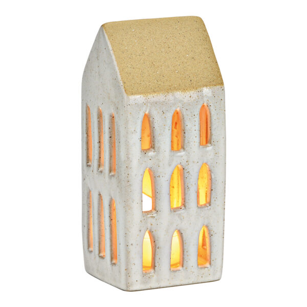 Farol, portavelas de porcelana color beige (An./Al./Pr.) 6x15x6cm