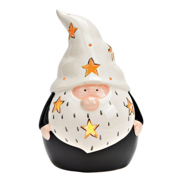 Lámpara de viento Papá Noel de cerámica negra, blanca (An./Al./Pr.) 11x17x11cm