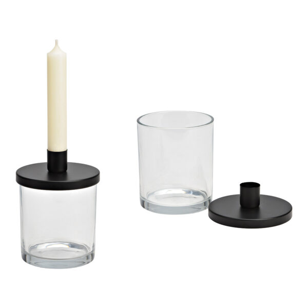 Candelabro de cristal, metal transparente, negro (An./Al./Pr.) 10x13x10cm