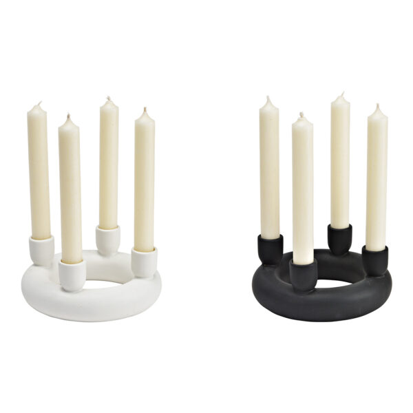 Candelabro de porcelana blanco, negro, doble vela, (ancho/alto/fondo) 16x6x16cm