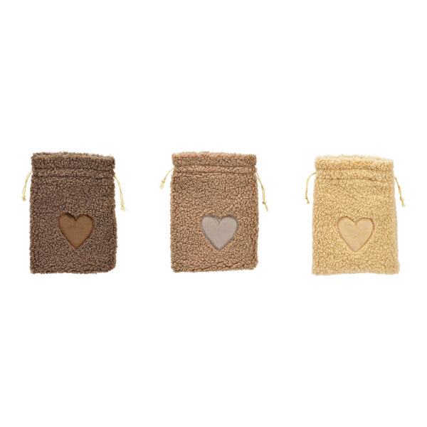 Bolsa con decoración de corazón de tela, marrón claro, marrón, beige, 3 compartimentos, (ancho/alto/profundidad) 15 x 20 x 1 cm