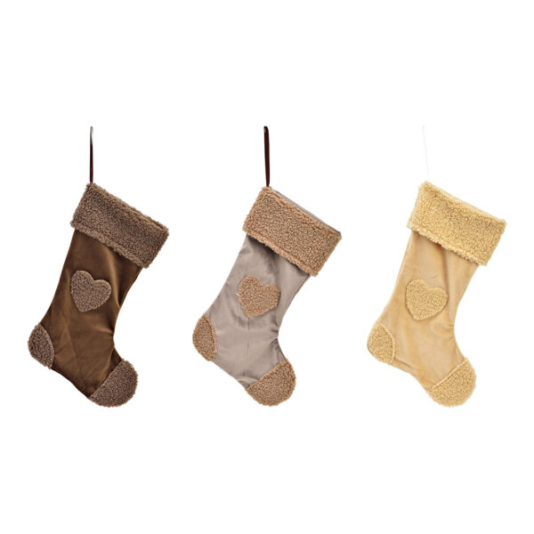 Adorno de corazón de bota de Papá Noel de textil marrón claro, marrón, beige, 3 surtido, (ancho/alto/profundidad) 24 x 37 x 1 cm