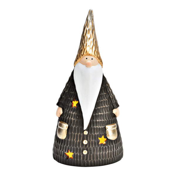 Papá Noel con LED de cerámica marrón, dorado (An./Al./Pr.) 14x28x10cm