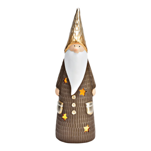 Papá Noel con LED de cerámica marrón, dorado (An./Al./Pr.) 11x36x10cm