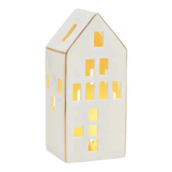 Casa con LED de porcelana blanca (An./Al./Pr.) 8x17x7cm