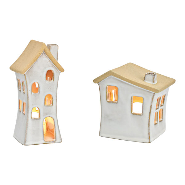 Faro de viento de gres blanco, doble hoja, (ancho/alto/profundidad) 7 x 17 x 7 cm, 11 x 11 x 8 cm
