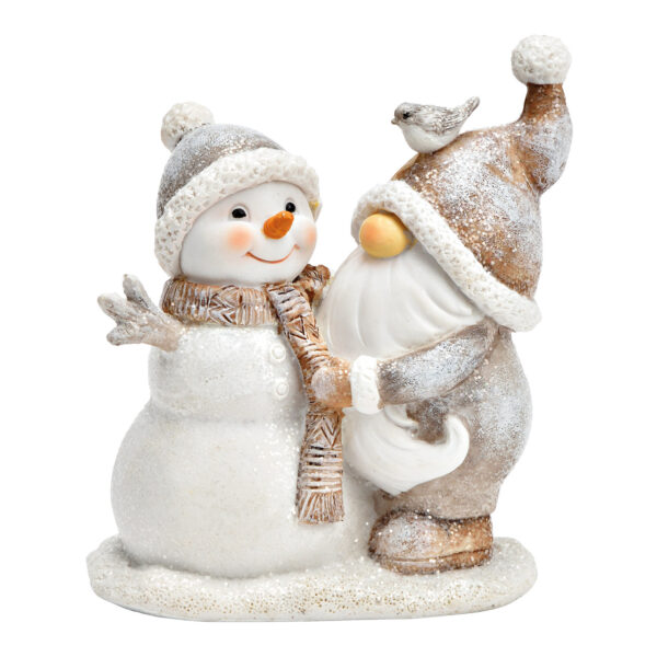 Papá Noel con muñeco de nieve de poli blanco, beige (ancho x alto x profundidad) 10 x 12 x 6 cm