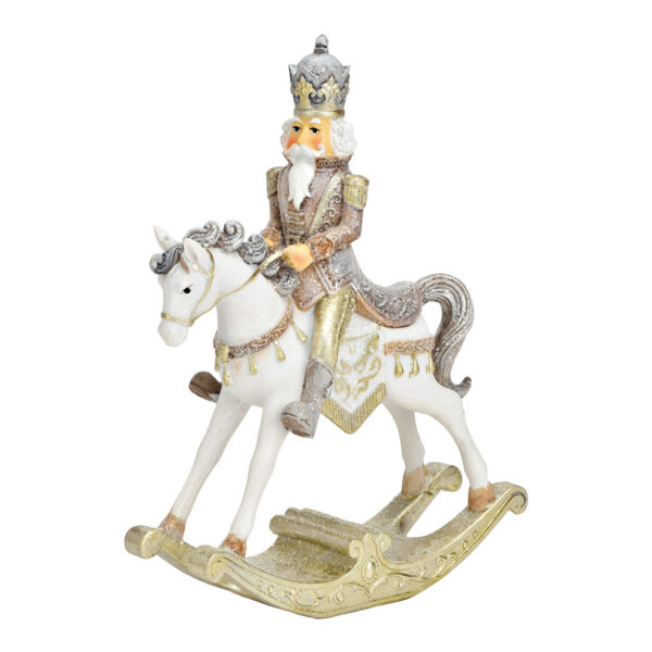 Caballo balancín con cascanueces de poli blanco, beige (ancho x alto x profundidad) 14 x 19 x 5 cm
