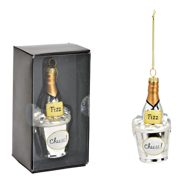 Para colgar navideña para botella de champán de cristal color plata (An./Al./Pr.) 5x11x5cm