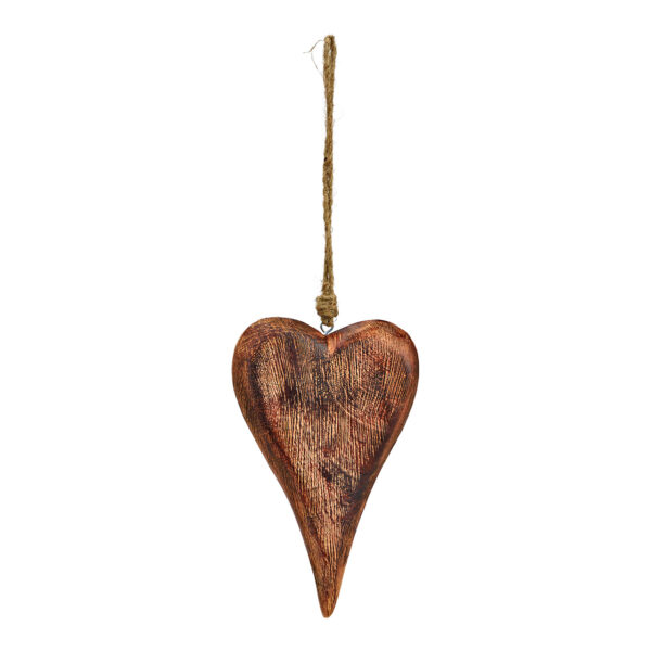 Para colgar corazón de madera de mango marrón (An./Al./Pr.) 12x19x3cm