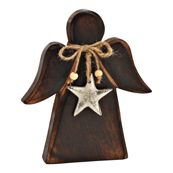 Ángel de madera de mango marrón (An./Al./Pr.) 16x20x2cm