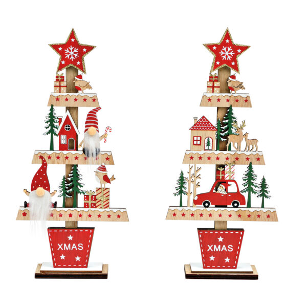 Árbol de Navidad de madera de abeto de colores, 2 compartimentos, (An./Al./Pr.) 13 x 28 x 4 cm