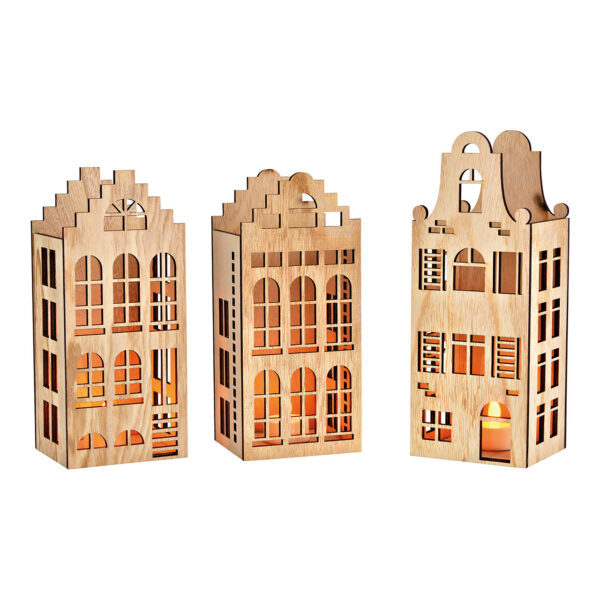 Casa de madera natural triple, (An/Al/Pr) 10x26x9cm 10x22x9cm