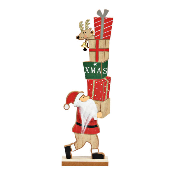 Papá Noel con regalos de madera de colores (An./Al./Pr.) 9x30x4cm