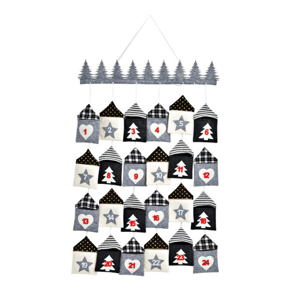 Calendario de adviento de textil gris, blanco (ancho/alto/profundidad) 55x90x1cm, bolsa 10x16cm