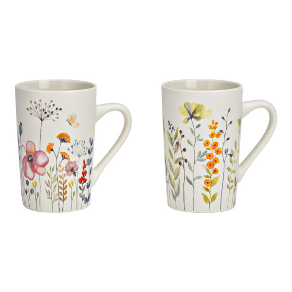 Taza de porcelana blanca con decoración de flores, 2 compartimentos, (ancho/alto/fondo) 12 x 12 x 8 cm, 385 ml
