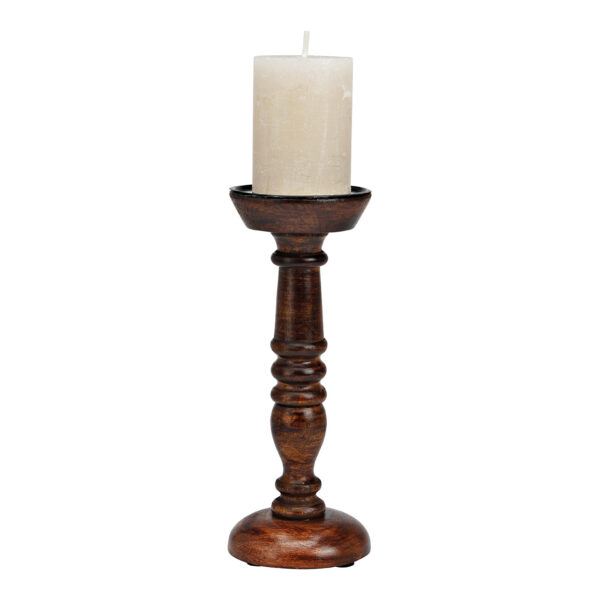 Candelabro de madera de mango marrón (An./Al./Pr.) 10x25x10cm