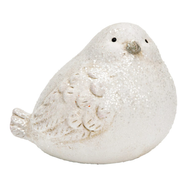 Pájaro de invierno con purpurina de arcilla blanca (An./Al./Pr.) 10x11x9cm