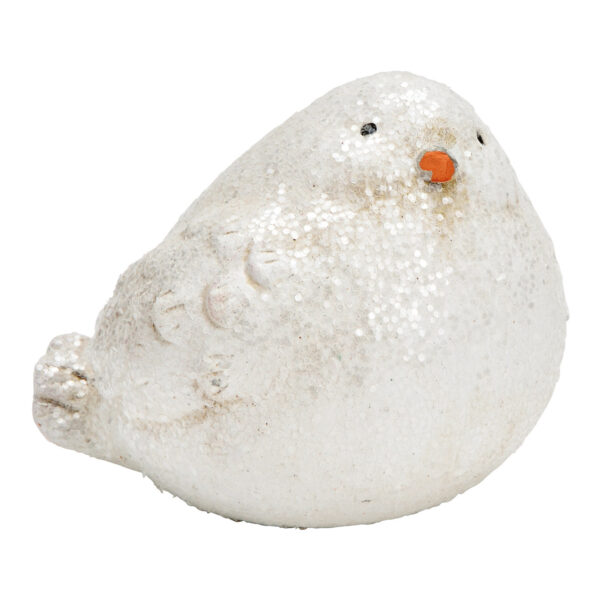 Pájaro de invierno con purpurina de arcilla blanca (An./Al./Pr.) 9x7x7cm