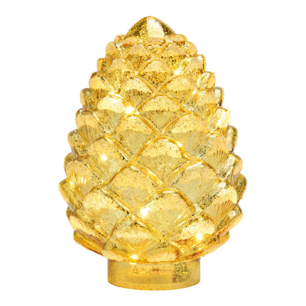 Piña con LED 15s de cristal dorado (An./Al./Pr.) 15x22x15cm con temporizador