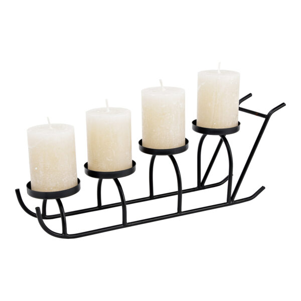 Candelabro de Adviento, 4 unidades, trineo de metal negro (an./al./pr.) 44 x 19 x 9 cm