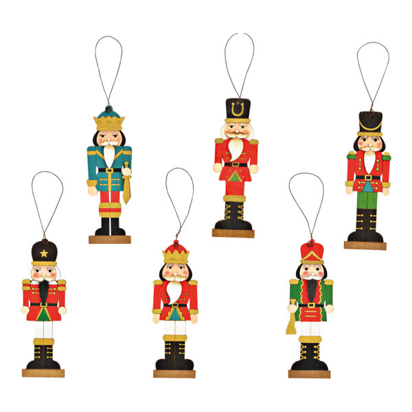 Cascanueces de madera para colgar en Navidad, de colores, 6 unidades, (ancho/alto) 4 x 13 cm