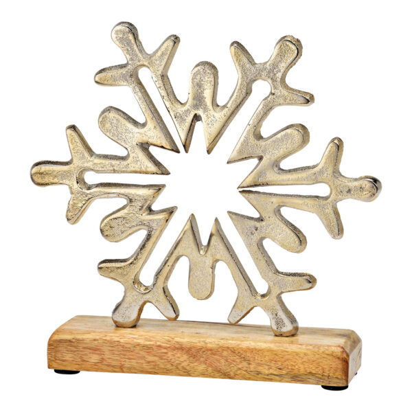 Soporte para copo de nieve sobre base de madera de mango de metal plateado (An./Al./Pr.) 21x20x5cm