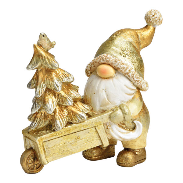 Gnomo con árbol de poli oro (An./Al./Pr.) 11x11x6cm