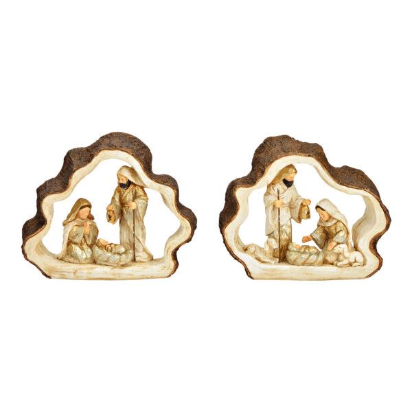 Belén de poli marrón de 2 cuerpos, (An/Al/Pr) 21x17x6cm