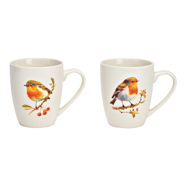Taza de porcelana blanca con decoración de pájaros (An./Al./Pr.) 12x10x8cm 350ml