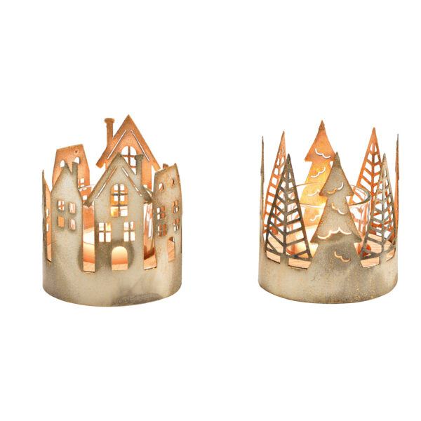 Faroles de viento, decoración de abeto de metal, madera, copa de champán doble, (ancho/alto/profundidad) 8x9x8cm
