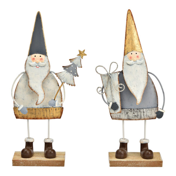 Papá Noel sobre base de madera de metal gris doble, (An/Al/Pr) 8x21x4cm