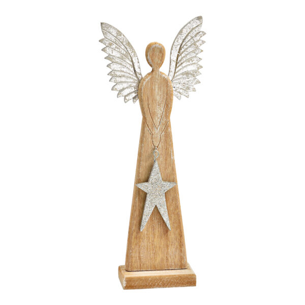 Ángel de pie de madera color plata (An./Al./Pr.) 10x26x4cm