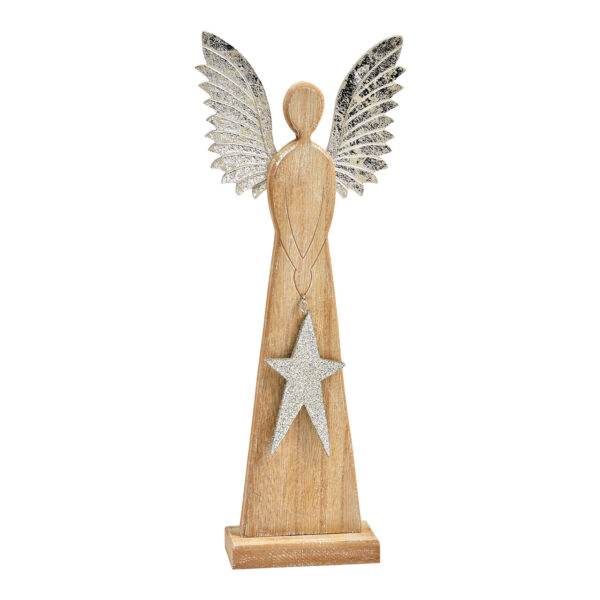 Ángel de pie de madera color plata (An./Al./Pr.) 14x34x5cm