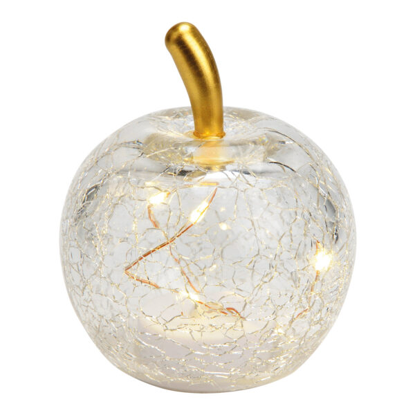 Manzana con 5 LED de cristal transparente (An/Al/Pr) 7x9x7cm con temporizador, funcionamiento a pilas CR2032 no incluidas