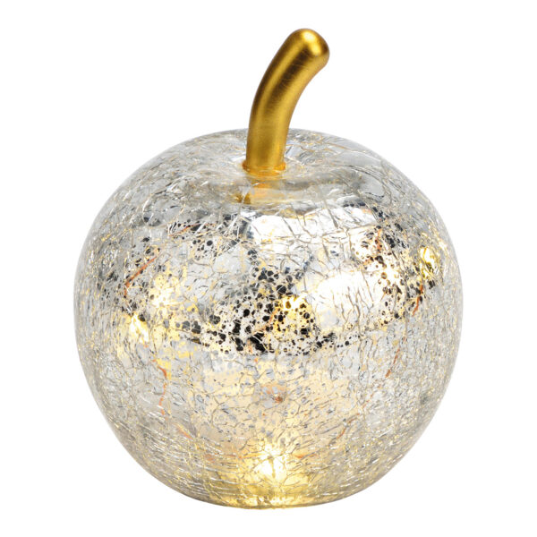 Manzana con 5 LED de cristal plateado (An./Al./Pr.) 7x9x7cm con temporizador, funcionamiento con pilas CR2032 no incluidas