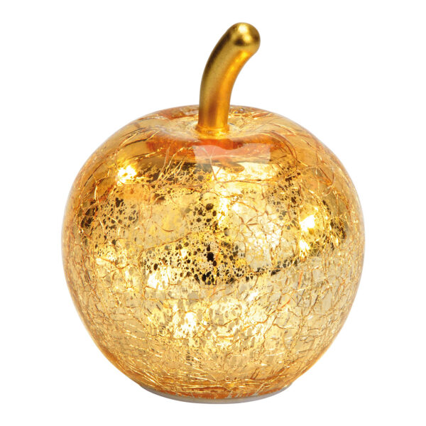 Manzana con 5 LED de cristal dorado (An/Al/Pr) 7x9x7cm con temporizador, funcionamiento a pilas CR2032 no incluidas