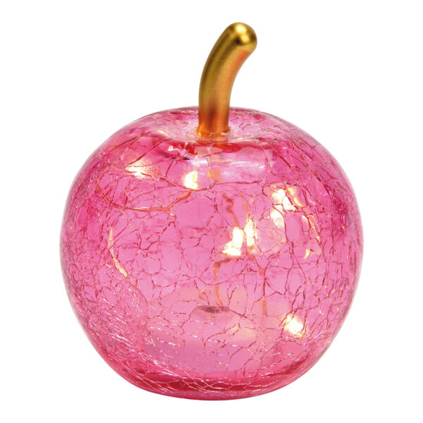 Manzana con 5 LED de cristal rosa (An./Al./Pr.) 7x9x7cm con temporizador, funcionamiento con pilas CR2032 no incluidas