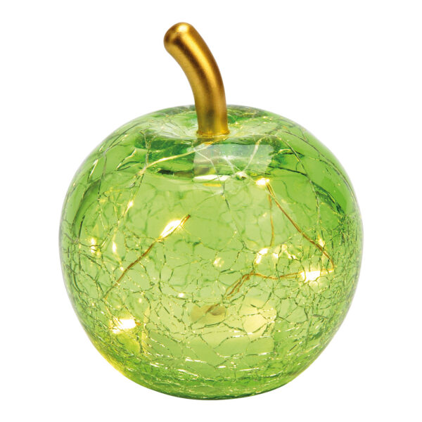 Manzana con 5 LED de cristal verde claro (An./Al./Pr.) 7x9x7cm con temporizador, funcionamiento con pilas CR2032 no incluidas