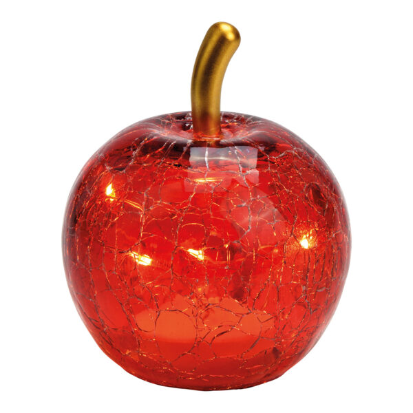 Manzana con 5 LED de cristal rojo (An/Al/Pr) 7x9x7cm con temporizador, funcionamiento a pilas CR2032 no incluidas