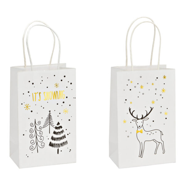 Bolsa de regalo, Está nevando, ciervo, de papel/cartón blanco, 2 surtido, (An./Al./Pr.) 13x21x8cm