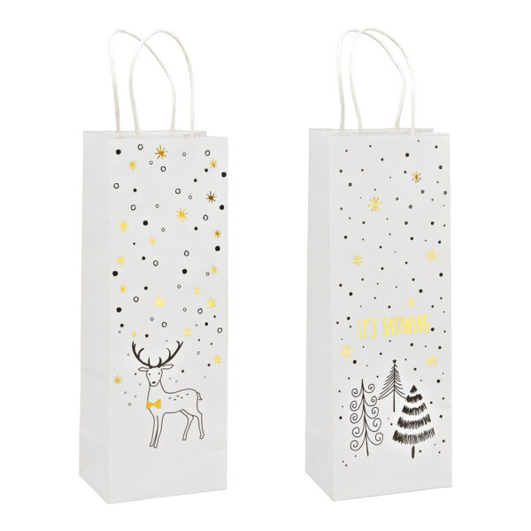 Bolsa para botellas, Está nevando, ciervo, de papel/cartón blanco, 2 surtido, (An./Al./Pr.) 12 x 35 x 9 cm