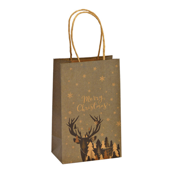 Bolsa de regalo, ciervo, Feliz Navidad, hecha de papel/cartón marrón (An./Al./Pr.) 13x21x8cm