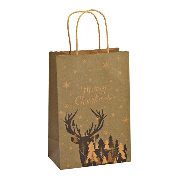 Bolsa de regalo, ciervo, Feliz Navidad, hecha de papel/cartón marrón (An./Al./Pr.) 18x27x10cm