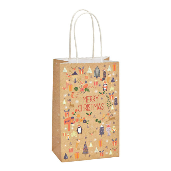 Bolsa de regalo, decoración navideña, hecha de papel/cartón marrón (An./Al./Pr.) 13x21x8cm