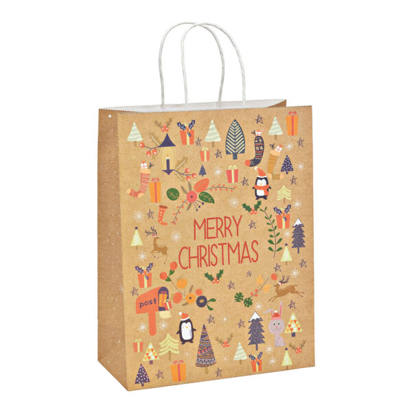 Bolsa de regalo, decoración navideña, hecha de papel/cartón marrón (An./Al./Pr.) 25x33x12cm