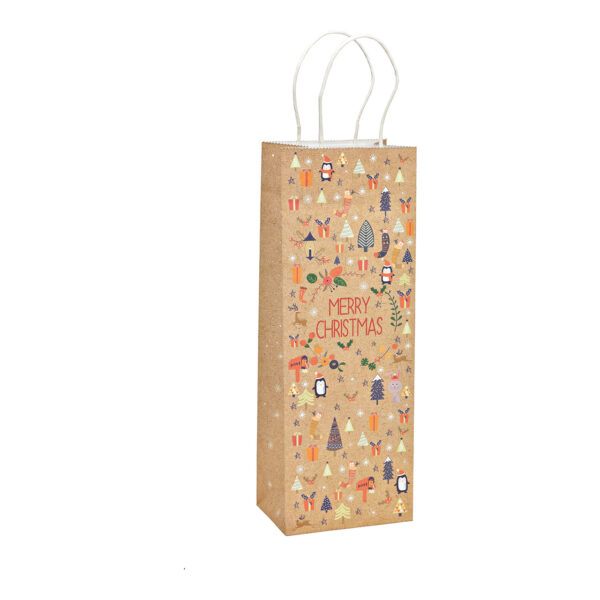 Bolsa para botellas, decoración navideña, hecha de papel/cartón marrón (An./Al./Pr.) 12x35x9cm